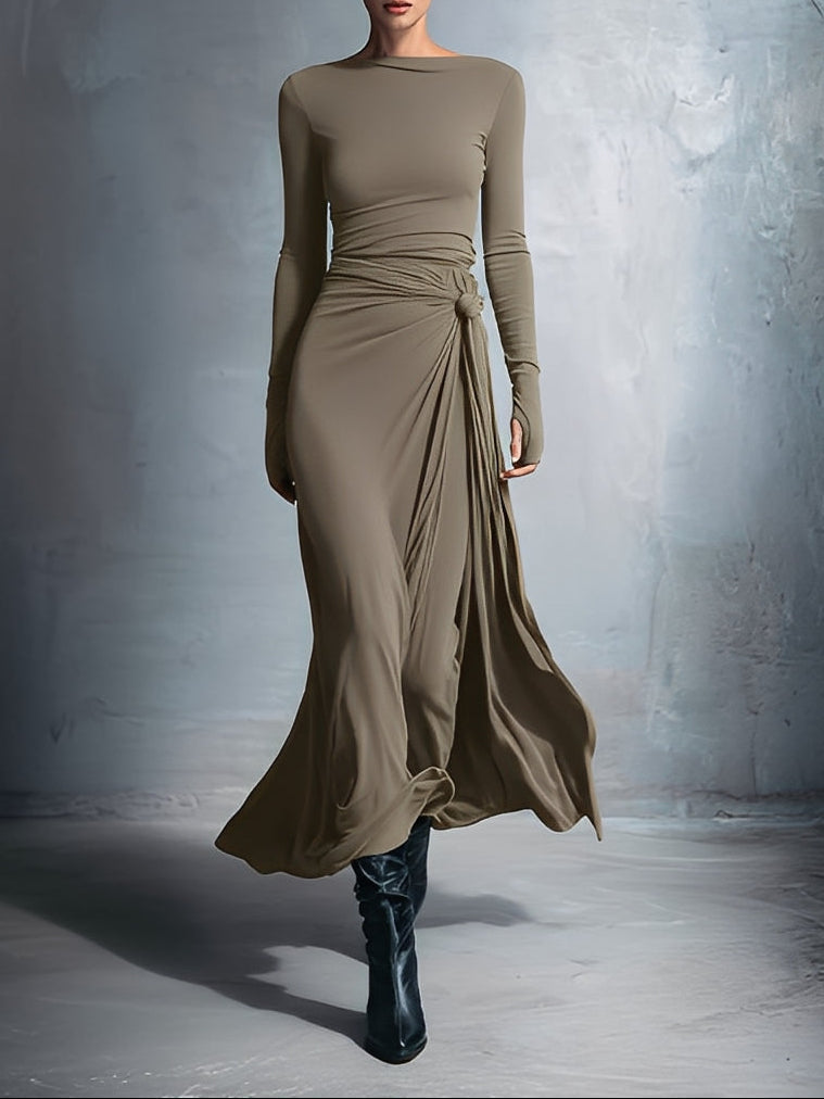 Maia | Vestido Largo Fluido con Drapeado en la Cintura